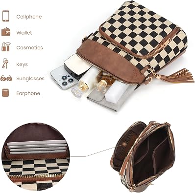 Checkered Crossbody Purses for Women Plaid Medium Cross Body Wallet Trendy Over the Shoulder Handbags