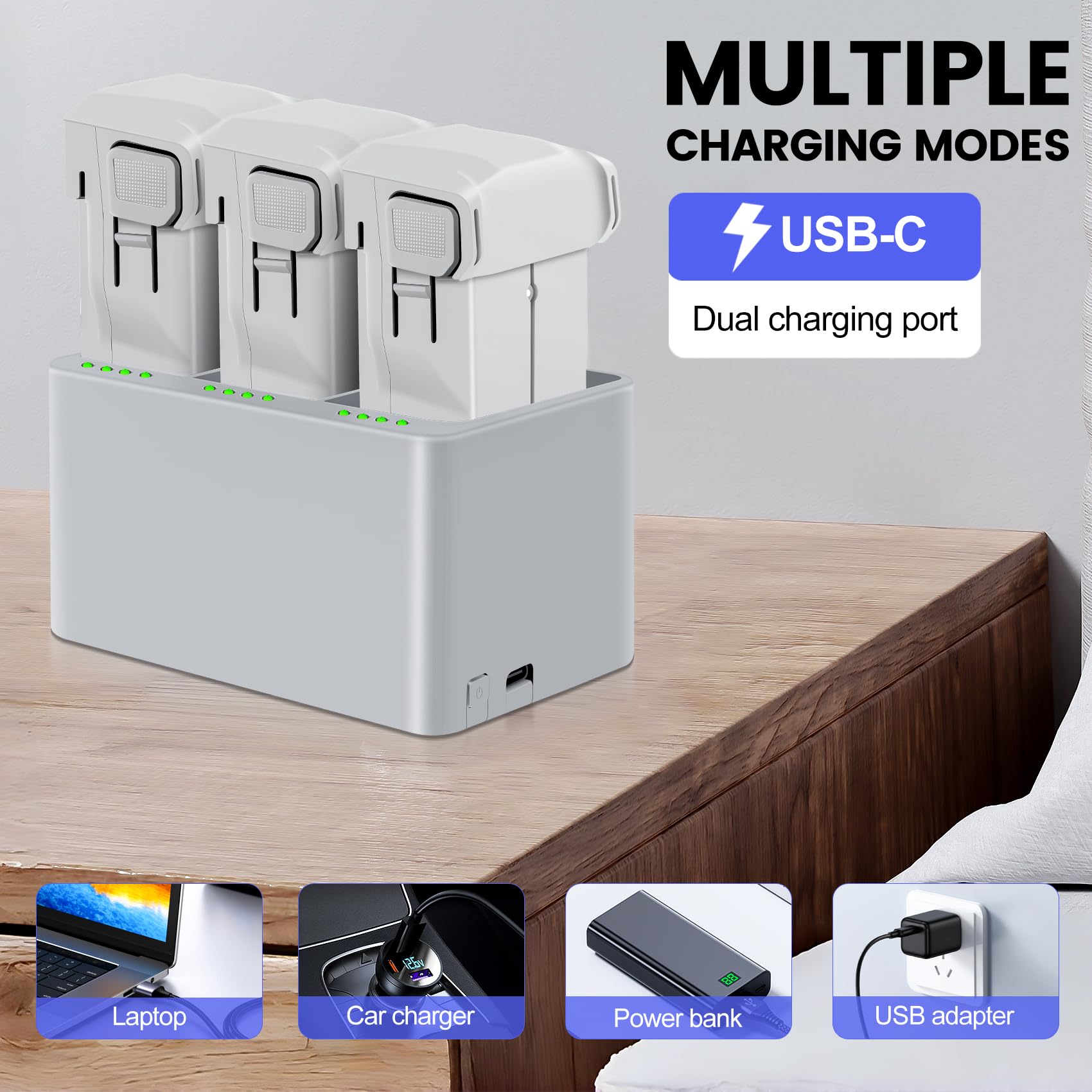 Intelligent Flight Mini 4 Pro/3 Series Lot de 2 batteries rechargeables 3850 mAh 7,38 V avec concentrateur de charge bidirectionnel bidirectionnel pour 47 à 51 minutes de vol maximum