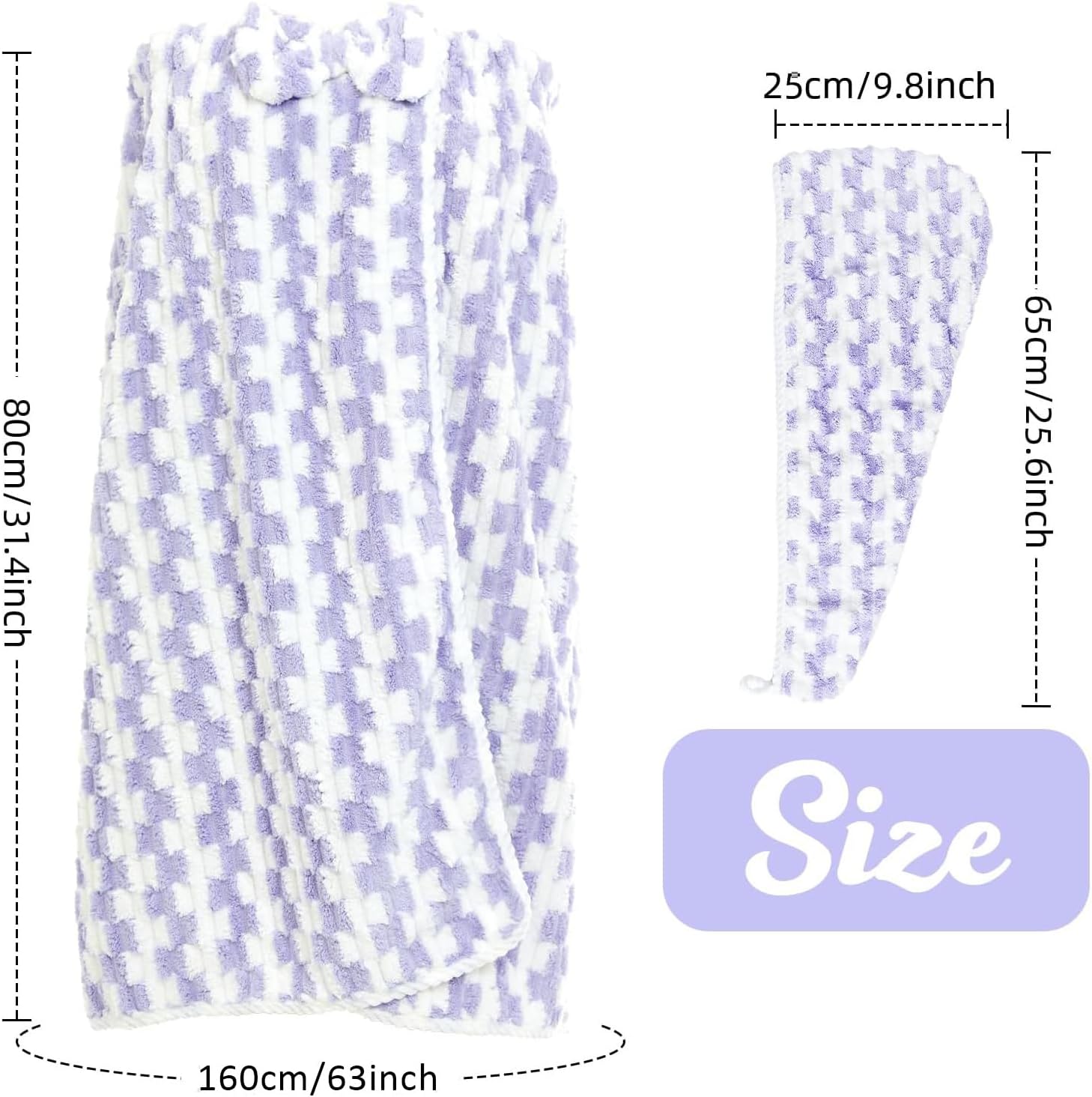 Towel Wrap for Women Plus Size-Wearable Shower Towel Wrap with Hair Towel Wristbands Closure Elastic Top Soft Adjustable Microfiber Dress Towel Spa Wraps for Women's Bathrobe(Purple Stripe) - Image 2