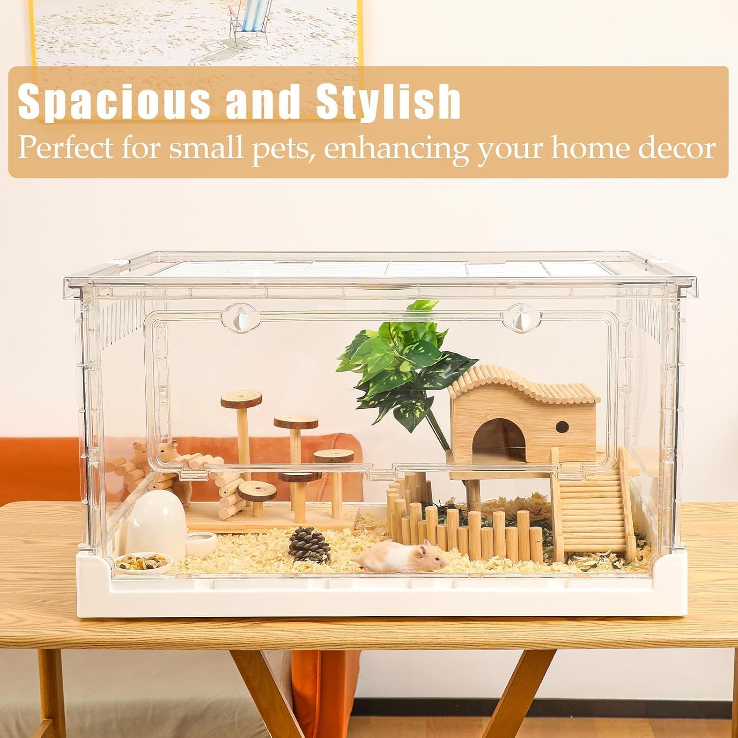 Jaula para hámster y cobayas, jaula acrílica para animales pequeños, jaula grande transparente para jerbos y hábitats, erizo, hámster enano, rata, hurón, conejo, codorniz, pájaro, extensible, apilable