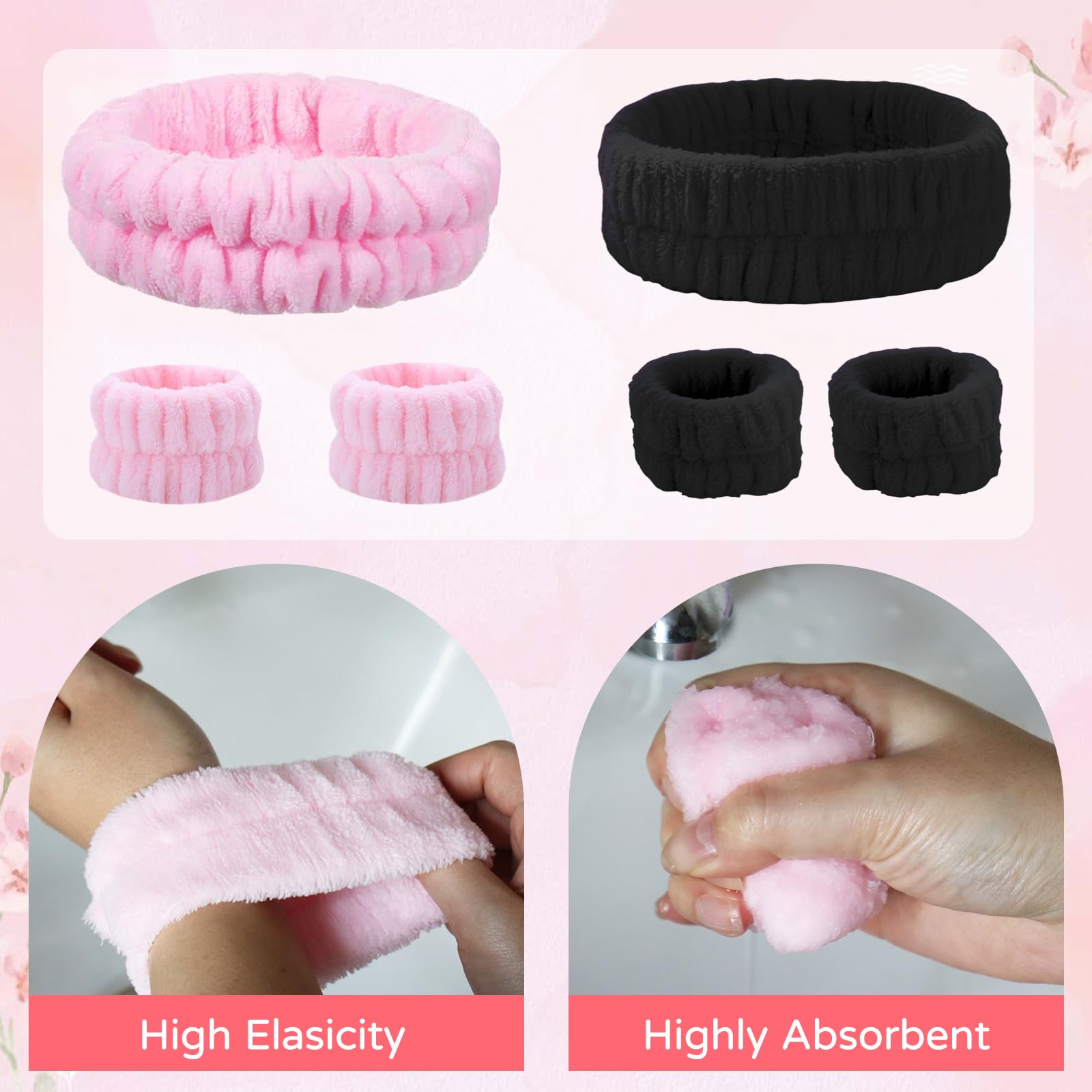 8 Pcs Spa Headband Wristband Set including Hair Clips - Image 4