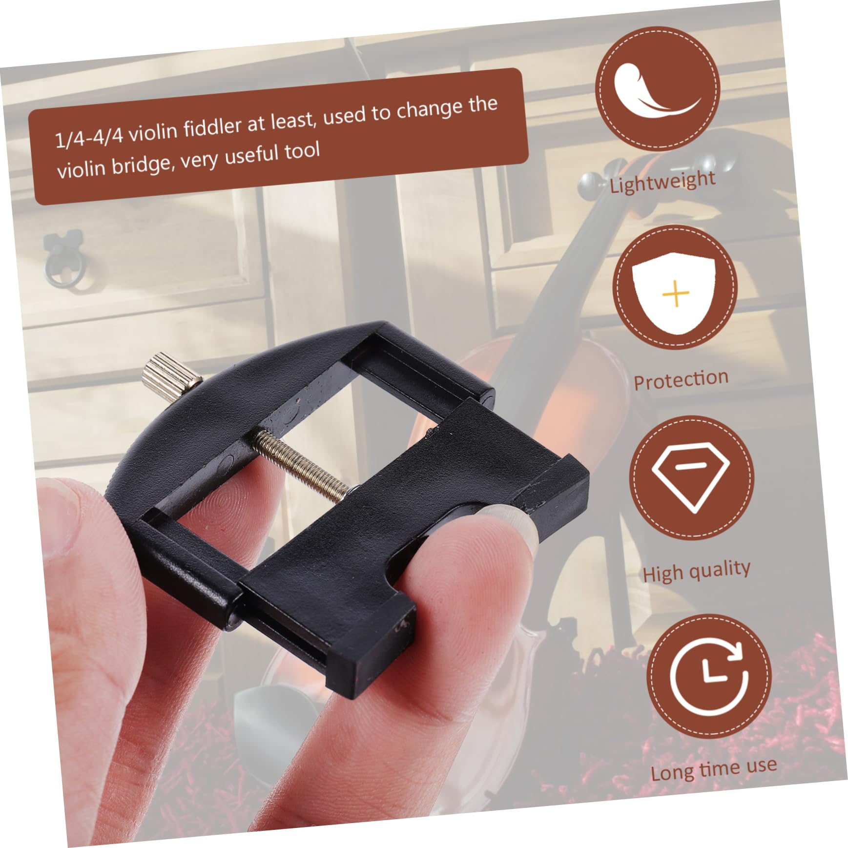 Strumento Cambio Corda Violino 1/4-4/4 Altezza Regolabile | Nero, Plastica e Placcatura Ferro, Segno Preciso Sul Ponte, Accessorio per Violino