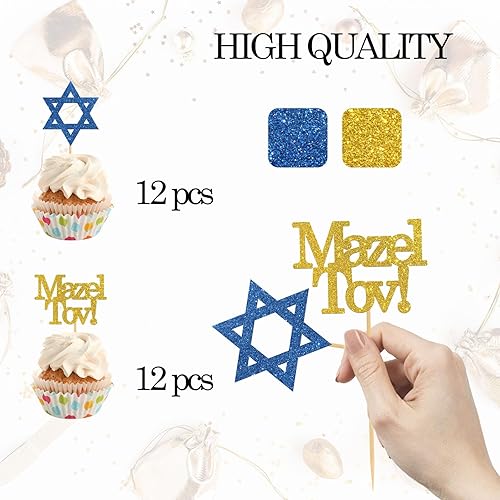Miniatura 3 de Mazel Tov - Decoración para cupcakes, decoraciones de fiesta de felicitación, compromiso, baby shower, bar mitzvah, cumpleaños, boda, suministros de
