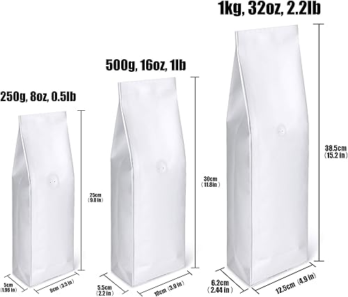 Miniatura 6 de Bolsa de café de pie de papel kraft, bolsa con fuelle lateral con fondo plano para granos de café con válvula de desgasificación unidireccional, 50