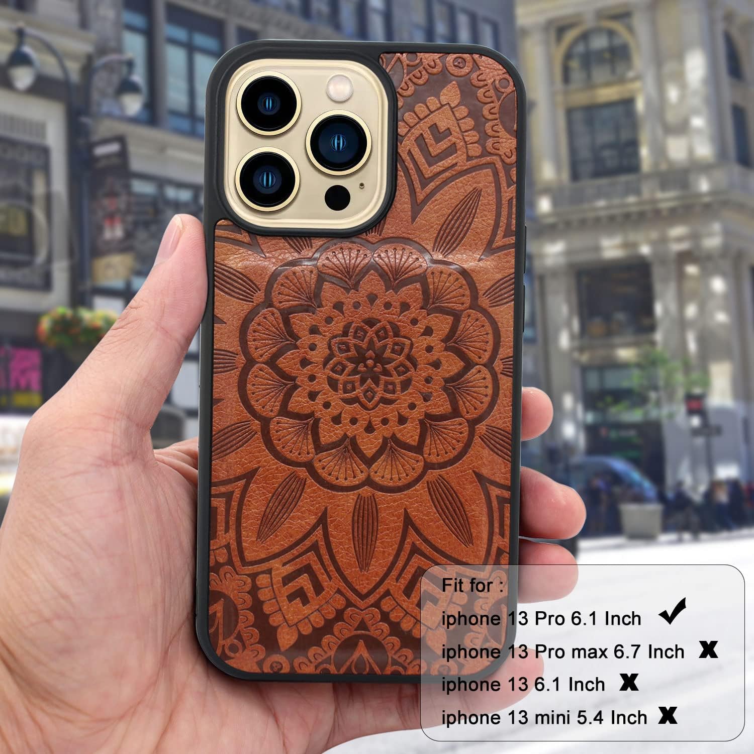 Harryshell Compatible with iPhone 13 Pro 6.1 inch 5G 2021 Wallet Case Detachable Magnetic Cover Zipper Cash Pocket Multi Card Slots Holder Wrist Strap Lanyard Floral Flower (Light Brown)