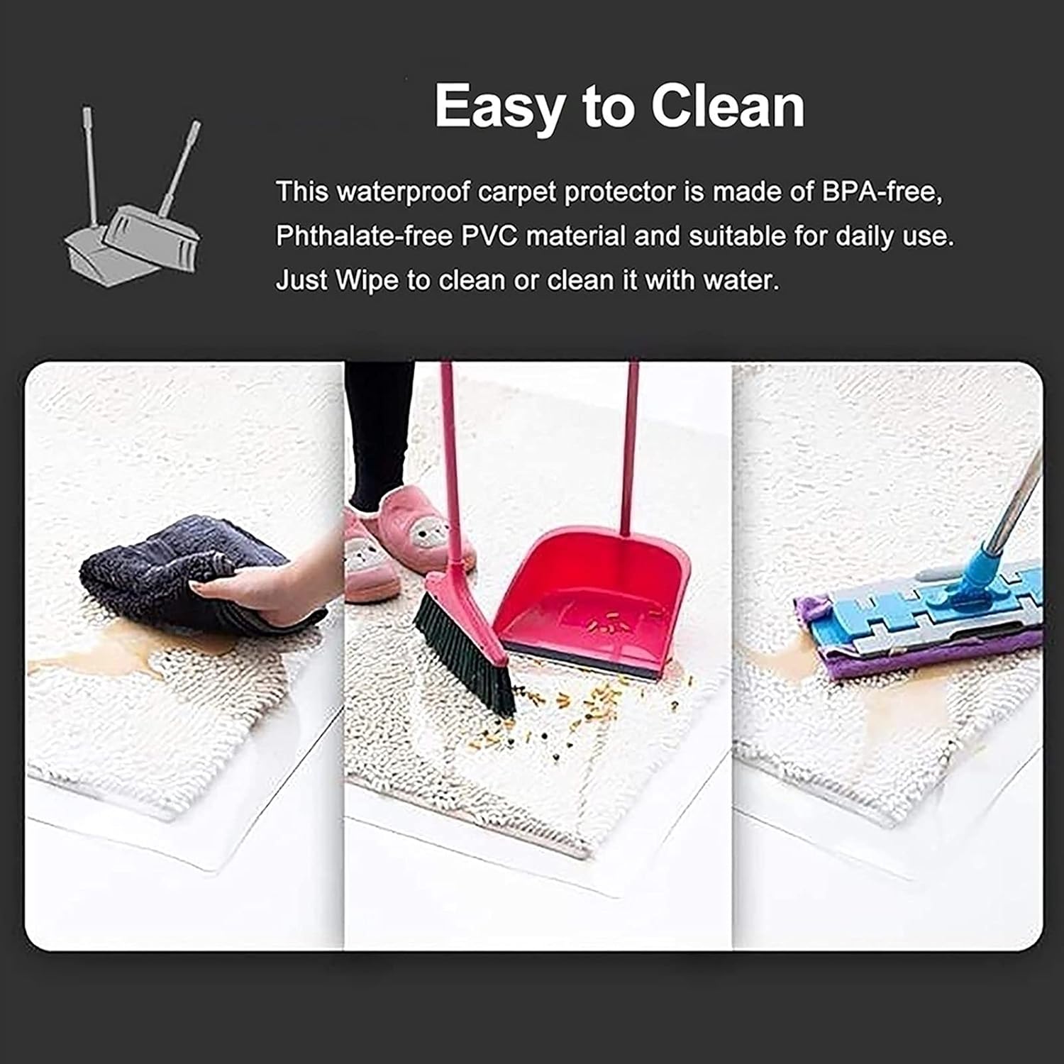 Vinyl Plastic Protection Pad for Bedroom/Kitchen/Entrance/Doorway,Runner Rug Clear Rugs Protrctor Mat, 1.5mm Thick(60X90cm(1.9ftX2.9ft))