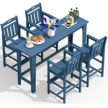 Outdoor Patio Bar Height Table and Tall Adirondack Chairs Set of 4, All-Weather HDPE High Top Rectangle Pub Furniture for Outside Balcony Bistro Backyard Pool Deck | 5-Pieces, Navy Blue