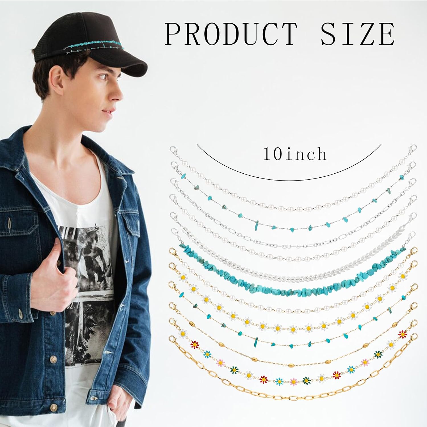 NEWITIN 12 Pieces Trucker Hat Chains Bulk Trucket Hat Charms Metal Detachable Chains Mesh Baseball Cap Charm Decoration Chain Hats Jewelry Accessories for Women Men - Image 2