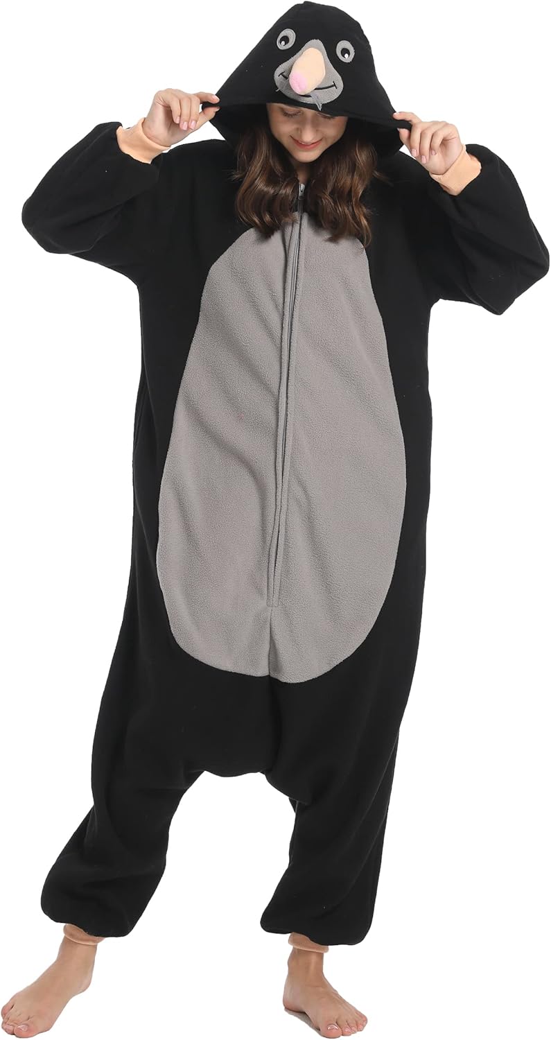 DarkCom Unisex Adult Mole Rat Onesie Halloween Costume One Piece Animal Pajamas Women Men Sleepwear Christmas Pajamas