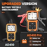 ANCEL AD410 PRO OBD2 Scanner and Battery Tester, 2-in-1 Car Diagnostic Tool, Check Engine Light, EVAP Test, Live Data, 12V Battery Analyzer with Cranking & Charging System Test for Car Motorcycle