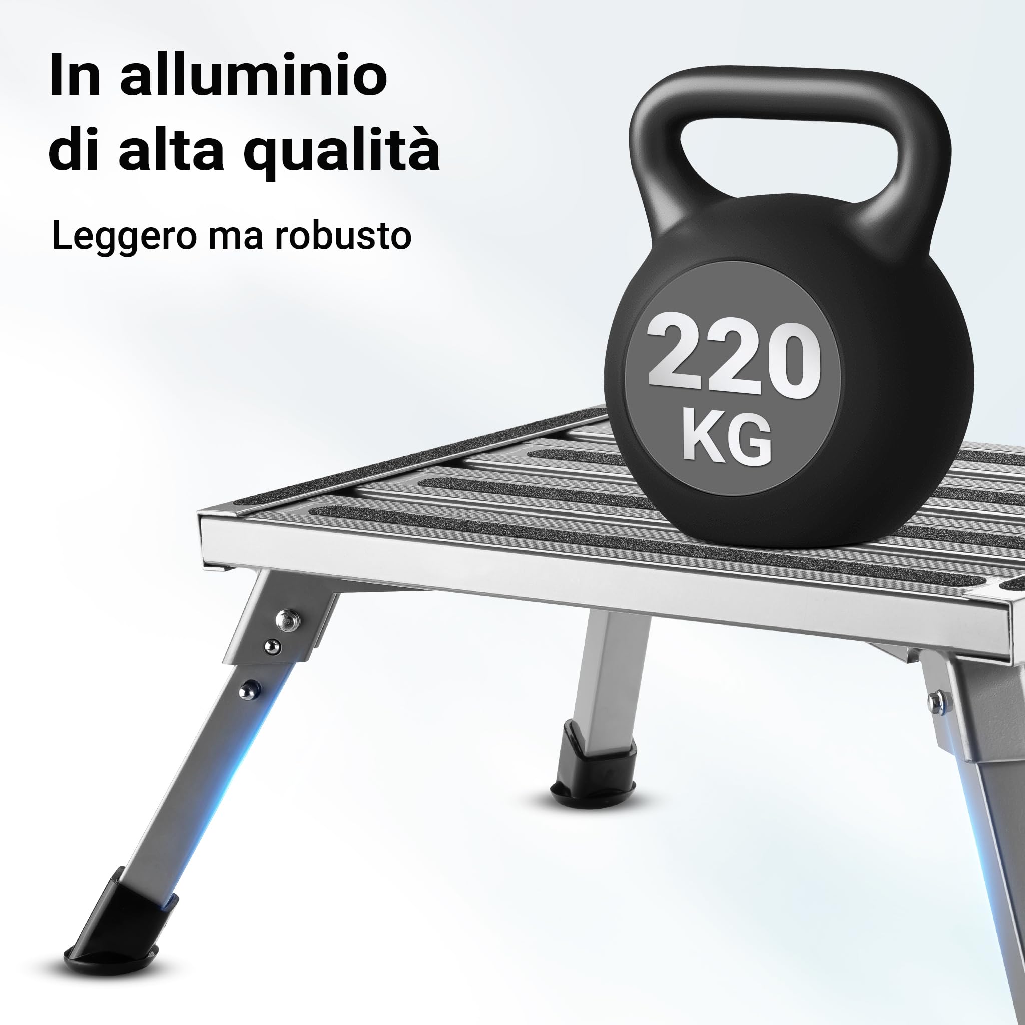 Wiltec Scalino camper pieghevole in alluminio fino a 220 kg, antiscivolo, Scaletta per roulotte
