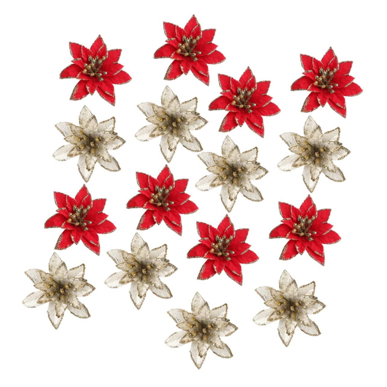 Anneome 24個クリスマス装飾花 アーティフィシャルフラワー 製 キラキラ仕上げ クリスマスツリーオーナメント 金 赤 各