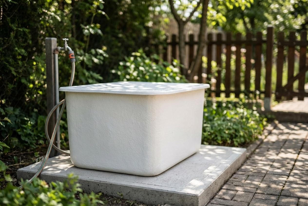 Suinga DEPOSITO DE AGUA de POLIESTER fibra de vidrio 100 LITROS rectangular. Incluye tapadera. Largo 64,5 cm, Ancho 64,5 cm, Altura 40 cm. Capacidad exacta 115 litros, blanco