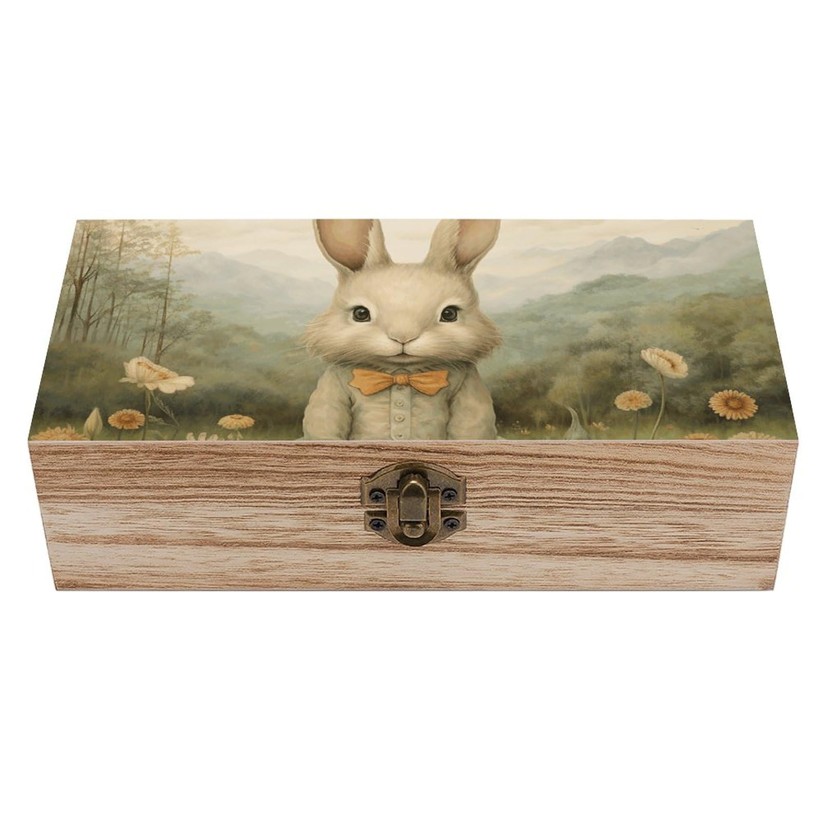NTVOWPZO Wooden Storage Box Sit on The Grass Wood Gift Box with Hinged Lid Vintage Decorative Boxes Jewelry Memory Box for Jewelry Art Hobbies Home Storage Treasure Keepsake Gift