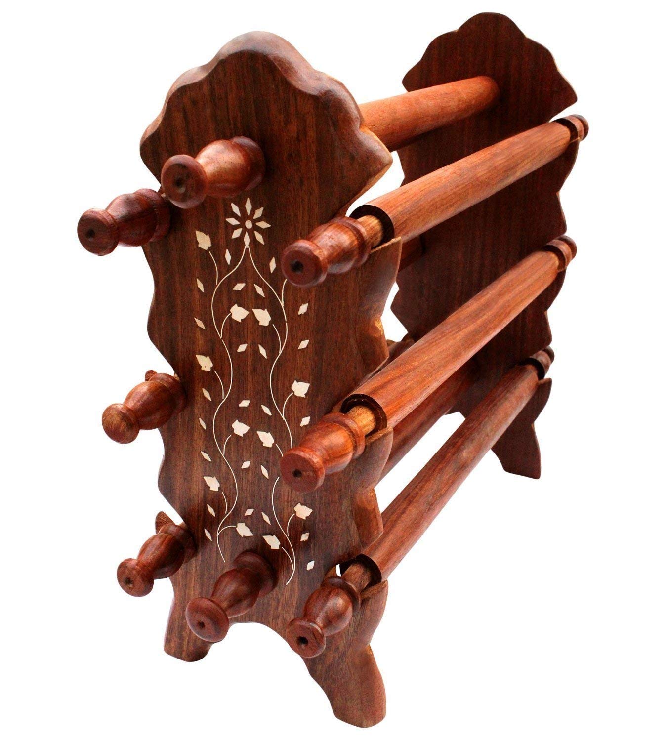 Whopperindia Brown Wooden 8 Rod Bangle Stand With Side Hooks | Handmade Jewellery Display Organiser For Bracelets, Bangles, Watches & Hair Accessories | Freestanding Wooden Storage Holder - 30.48 Cm