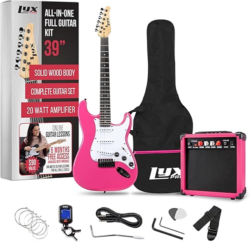 Vista 8 de LyxPro Kit de guitarra eléctrica de 39 pulgadas con amplificador de 20 W, todos los accesorios, afinador de clip digital, seis cuerdas, dos púas