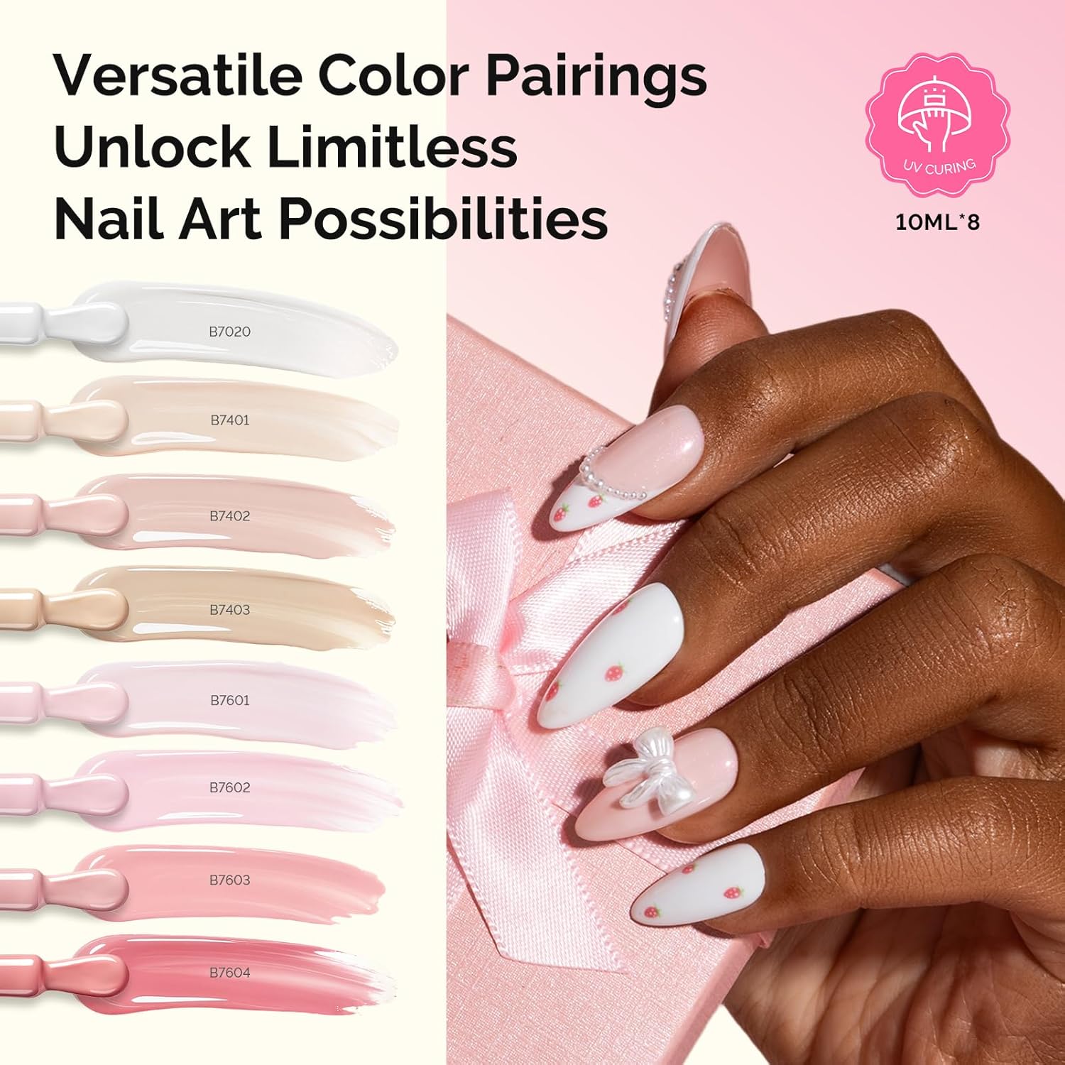 MelodySusie Gel Nail Polish Kit with P-Plus30F UV Nail Lamp - Handheld Cordless P-Art01R UV Light Classic Popular Colors Plant Based Gel Polish with Top Coat Base Coat Builder Manicure Tools