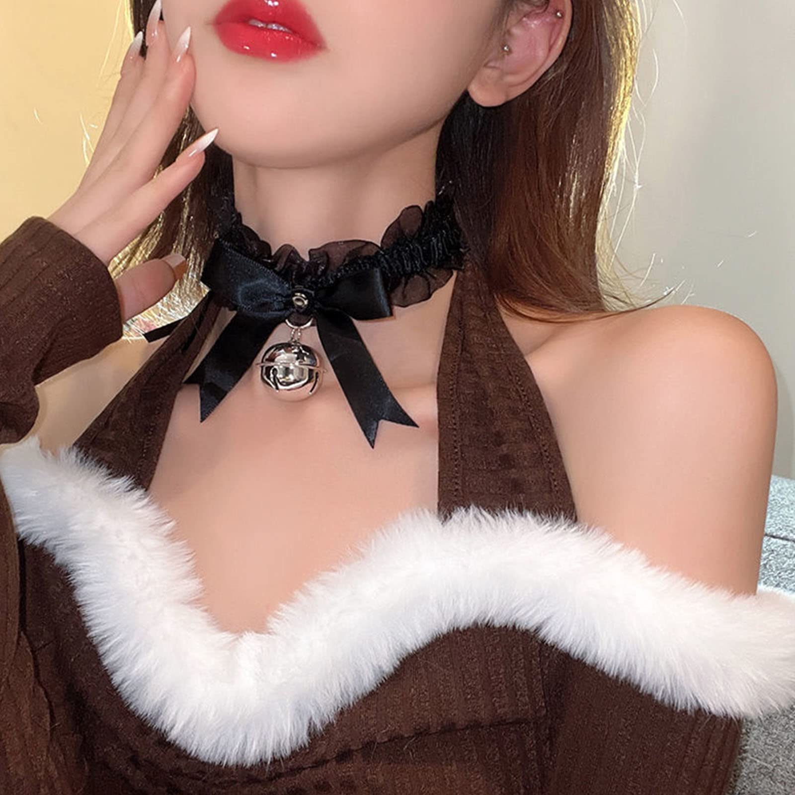 Opaska do włosów z kocimi uszami, opaska na włosy, opaska na czoło, dzwoneczek, naszyjnik ze skóry PU, punk, choker, naszyjniki, koło, ozdoba do włosów na imprezę, do kostiumu, 3 sztuki, czarny, jeden rozmiar