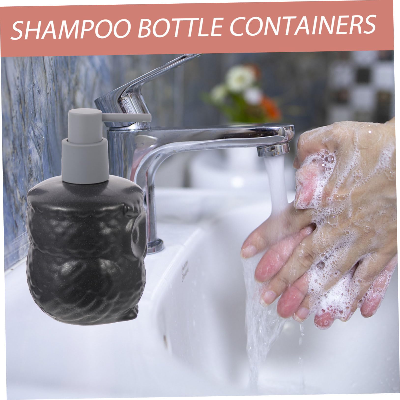 Anneome Schwarzer 440ml Keramik Seifenspender im Cartoon Eulen Design Leichter Lotionbehälter mit Pumpe Einfach zu Bedienen für Zuhause und Reisen