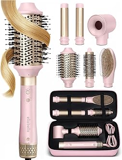6 in 1 Professional Hot Air Styler • Powerful Hair Dryer & Straightener Set • Styling Without Heat Damage • Fast Drying Curling Volumizing Straightening • Protective Travel Case (Pink)