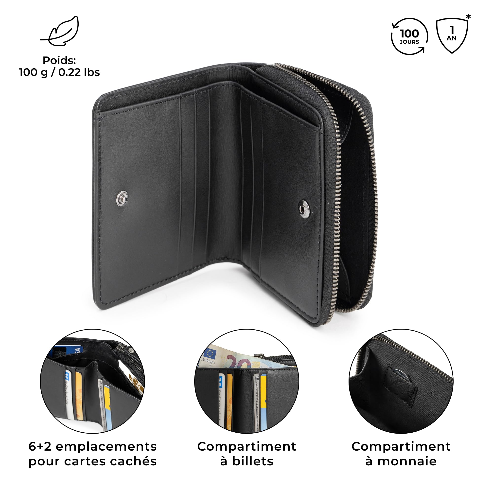 Berliner Bags Petit Portefeuille Femme Sara en Cuir RFID - Noir