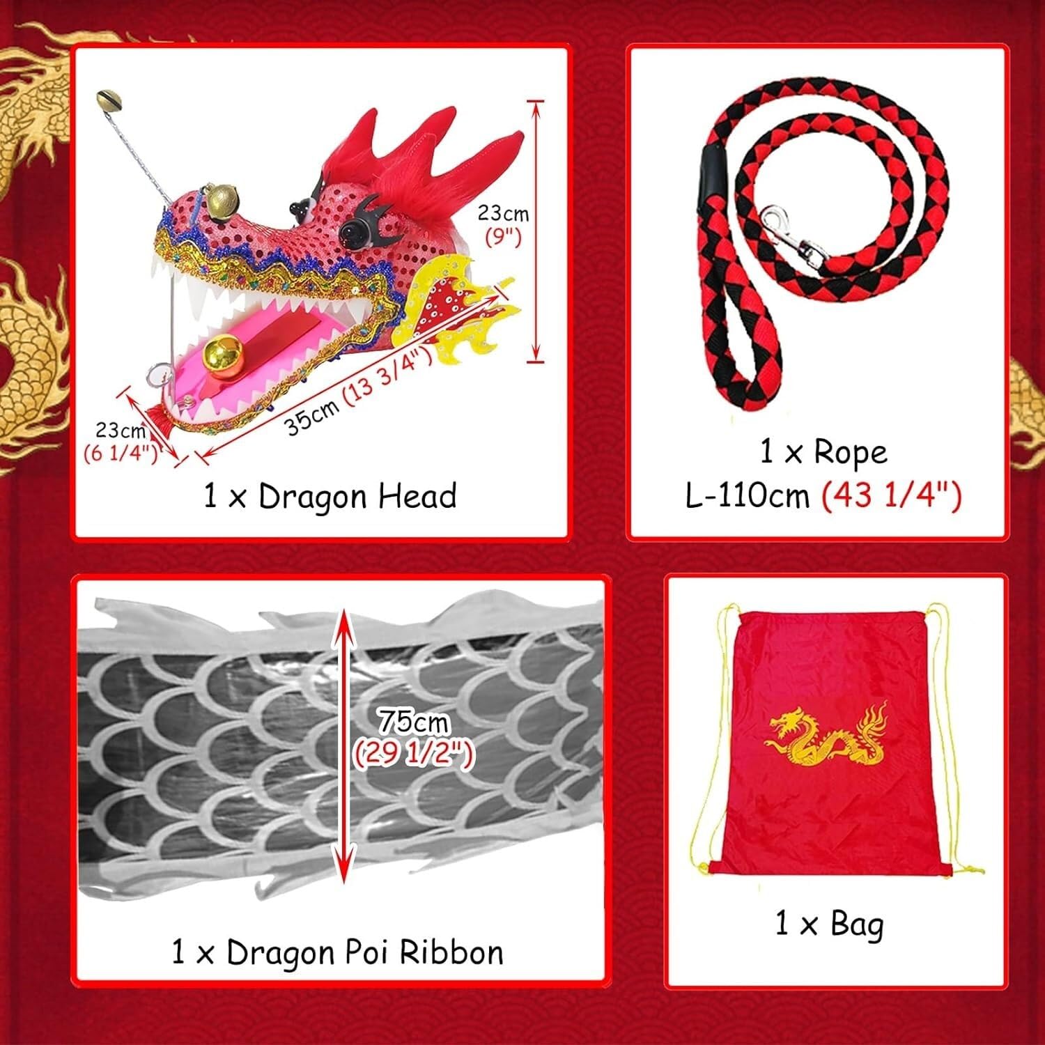 Wstążka smoka Streamer LED Dragon Poi z satynową wstążką, wielokolorowy, 3m-10m