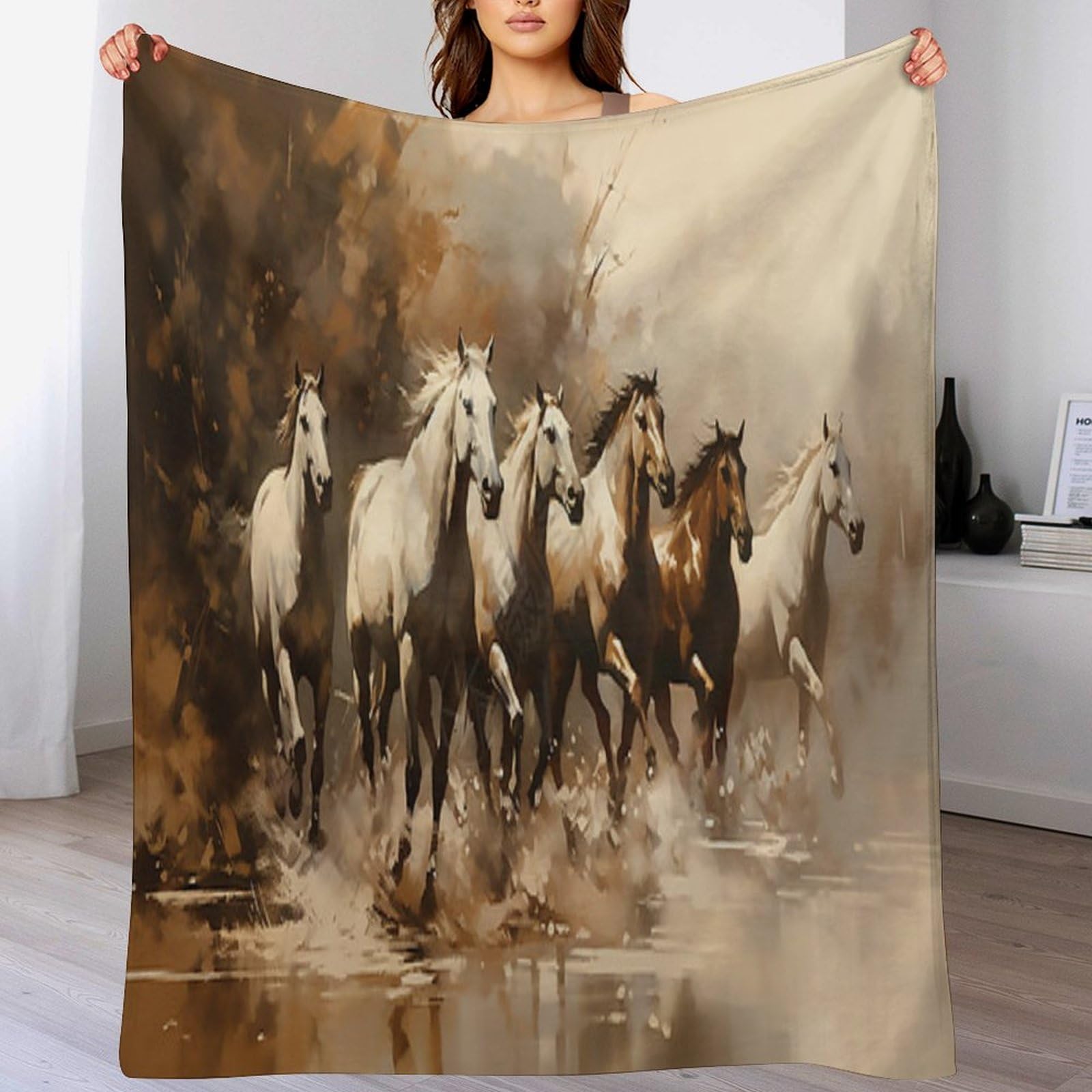 Plaid polaire cheval jete de canape en flannel douce