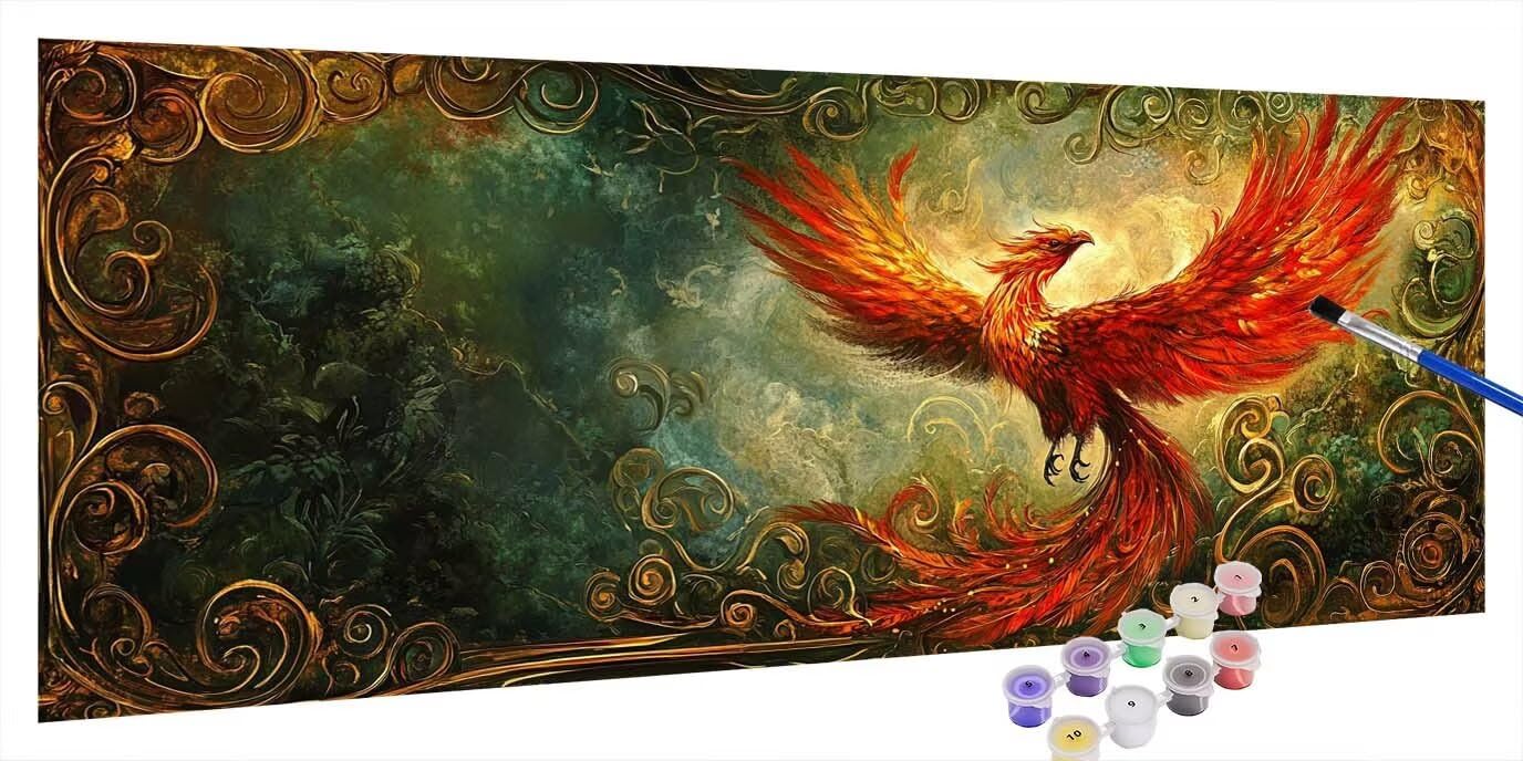 Malowanie numerów dla dorosłych feniks, malowanie według numerów fantasy dziecko, DIY dorośli kolorowanie według numerów na płótnie za pomocą pędzli i akryli kreatywny zestaw do malowania według
