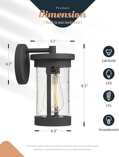 Miniatura 3 de Ken & Ricky Lámpara de pared para exteriores, lámpara exterior negra, moderna lámpara de pared al aire libre con vidrio sembrado para porche, patio,