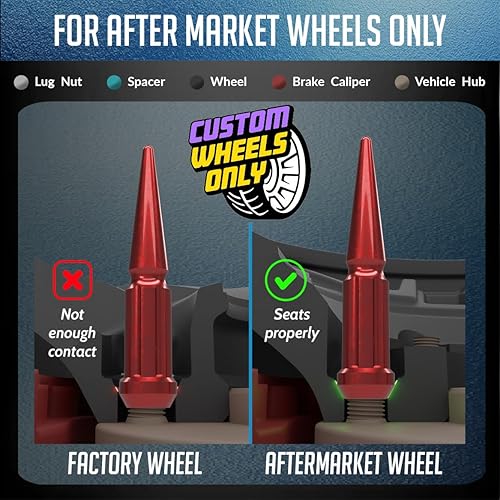 Vista 31 de Wheel Accessories Parts 20 piezas M12x1.5 12x1.5 rosca Spike Spline 4.40" largo tuercas negras 7/8" y 13/16" hexagonales para Chevy Blazer S10 GMC