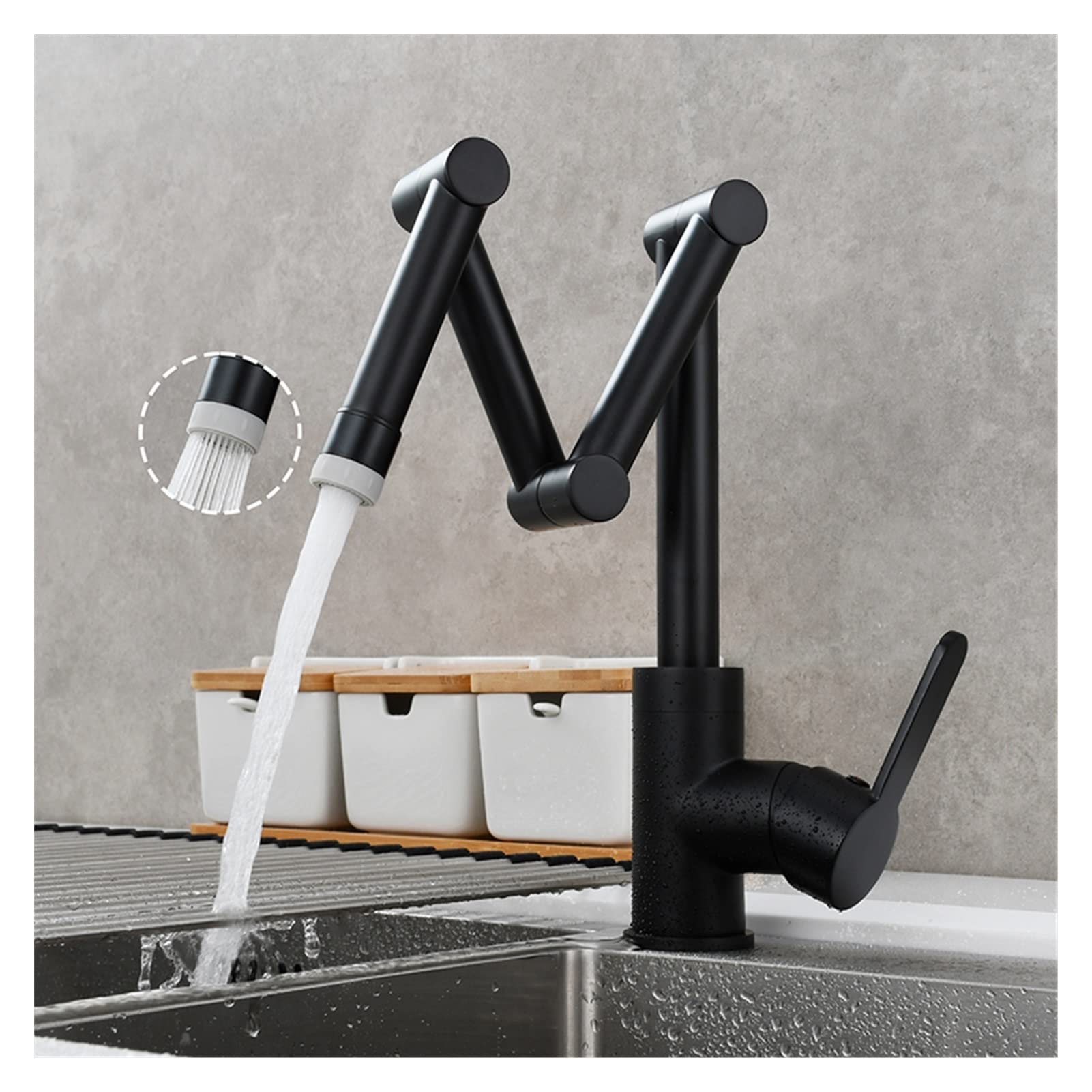 Cudtapi 2 Function Black Bathroom Faucet Brass Pot Filler Faucet Deck Mounted Three-Section Extension Folding Kitchen Triple Joint Swing Arm For Hot And Cold(2 Function Black)