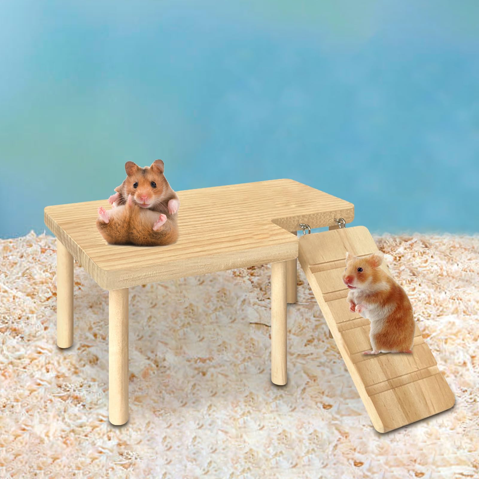 Hamster Climb Platform Kit - Wooden Activity Playground With Ladder, 30x21x21 Cm, For Small Pets