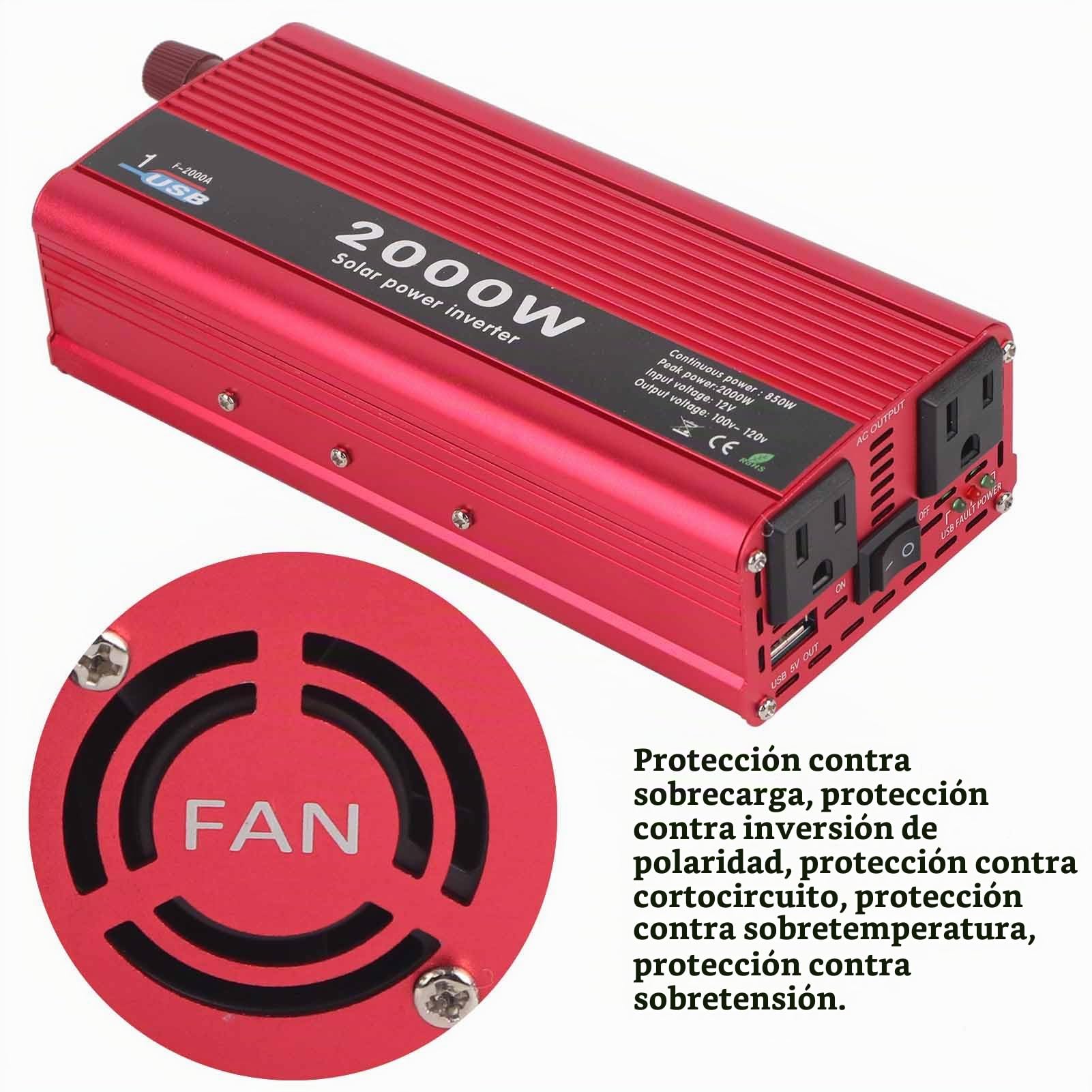 KSTE 2000W DC 12V a 110V AC Power Inverter Convertidor W/Salidas Duales Compatible with USB al Aire Libre de Coches Inicio
