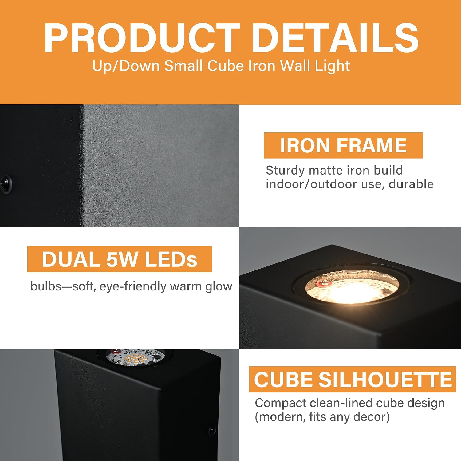 COTTAGE LIFE Modern Outdoor LED Wall Lights,Up and Down Exterior Square Wall Sconce,10W 3000K Exterior Lighting Fixture, Waterproof Hardwired Wall Light for Porch, Patio, Garage, and Front Door
