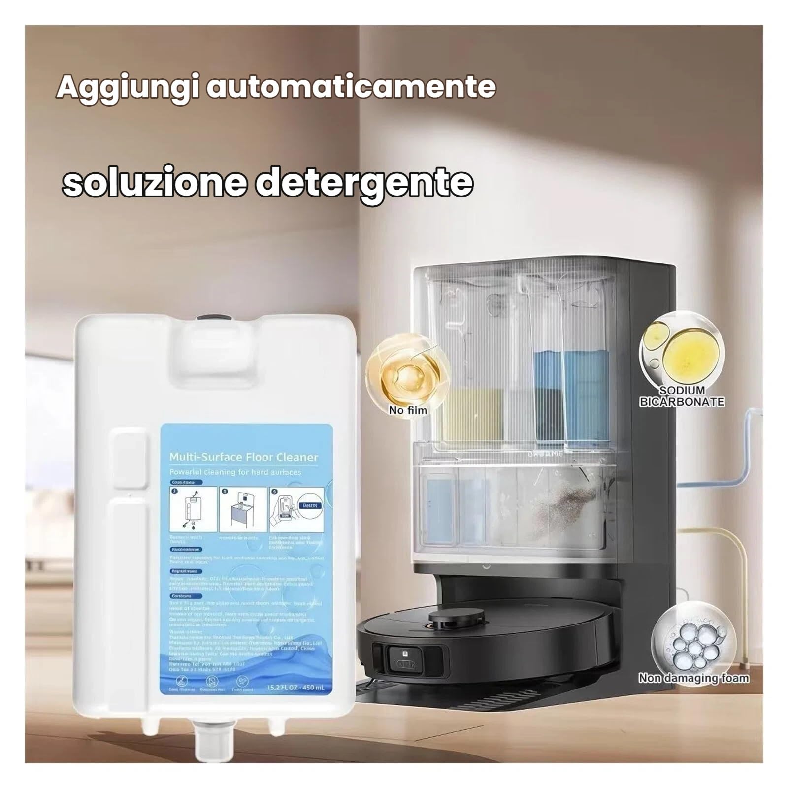 Sostituzione Della Soluzione Detergente Detergente Da 450 Ml, Compatibile Con Dreame L20 Ultra/L10 Prime/X10/X20 Pro Plus Il Liquido Detergente Per Pavimenti(2 bottiglie)
