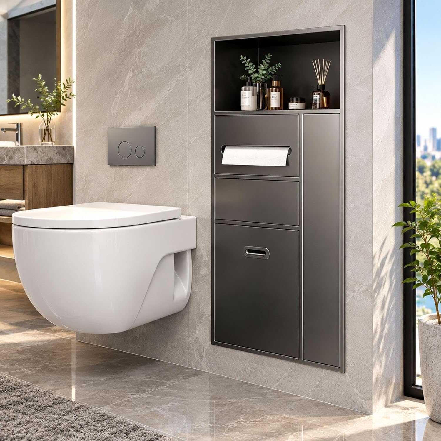 Recessed Toilet Paper Holder, Toilet Paper Holder with Trash Can