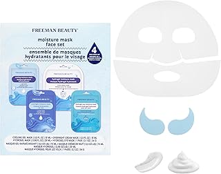 Freeman 4 Piece Moisture Mask Face Set, Hydrating Face Masks & Under Eye Mask For Puffy Eyes, Hydrogel Masks For Dry Skin, Hyaluronic Acid, Travel-Friendly, Vegan & Cruelty Free Skincare