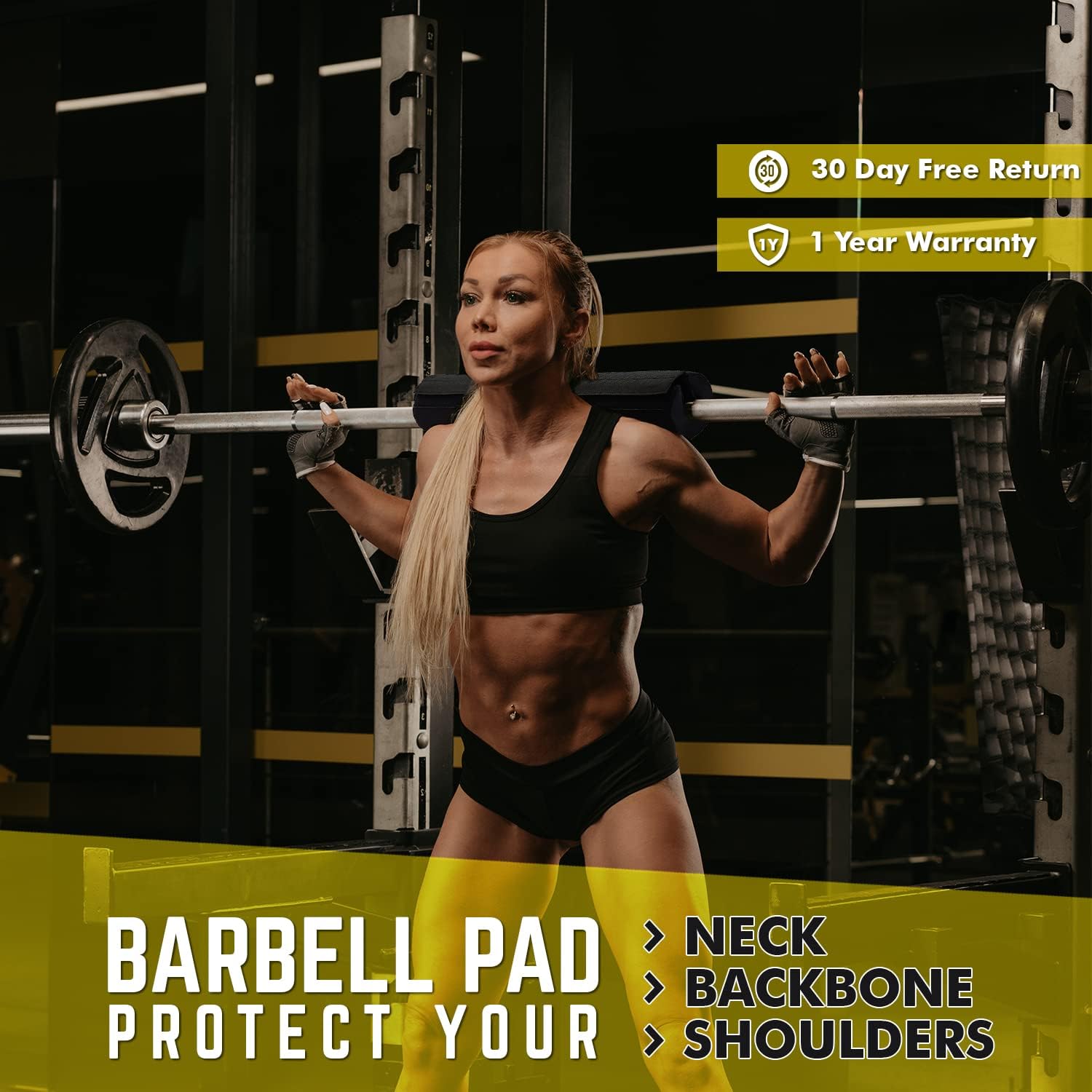 A2ZCARE Barbell Squat Pad - Neck and Shoulder Protective Pad Support for Squats, Lunges and Hip Thrusts - Black