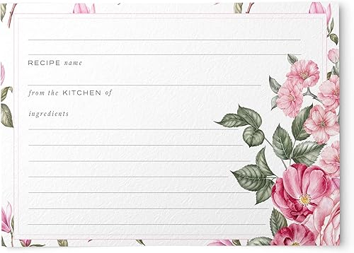 Juego de 50 tarjetas de recetas de flores de cerezo rosa, diseño floral encantador para tu colección culinaria