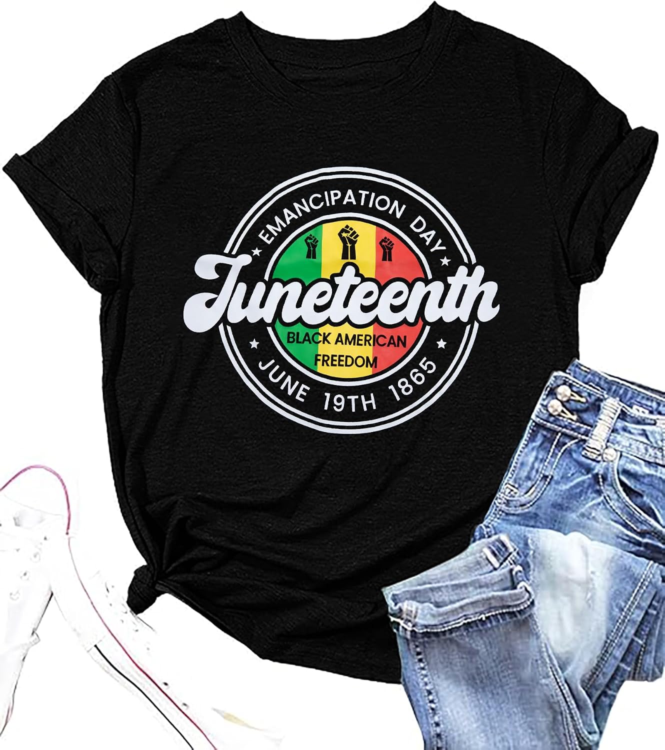 Juneteenth Tshirt Black History Shirts: African American Tees - Womens Black Freedom Shirt 1865 Emancipation Day Tops