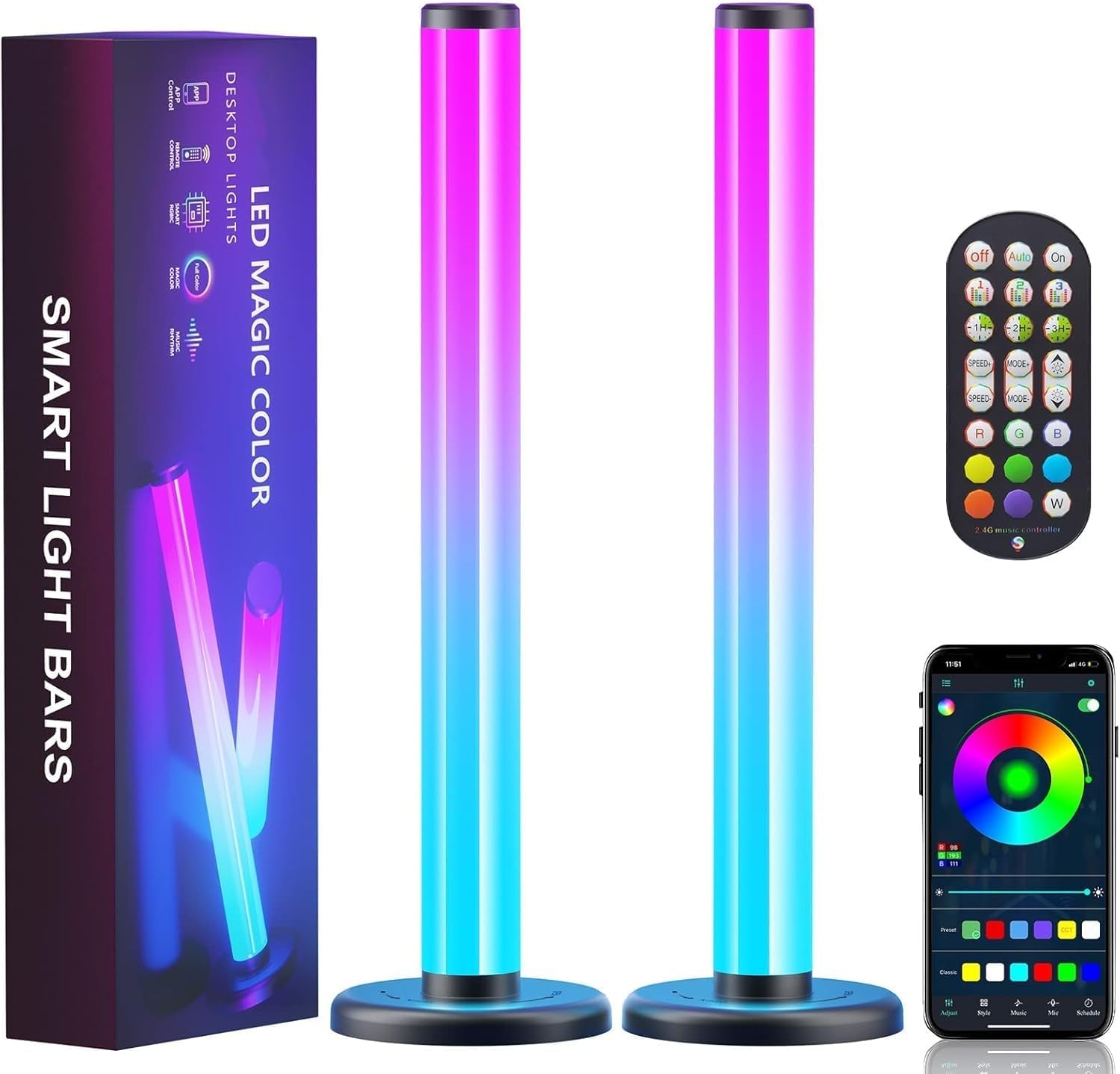 Smart Light Bar, , RGB Light Bars 360° LED TV Backlight Lamp with 8 Scene Modes Color Light Bar for Entertainment, PC, TV, Room Decoration (Black)