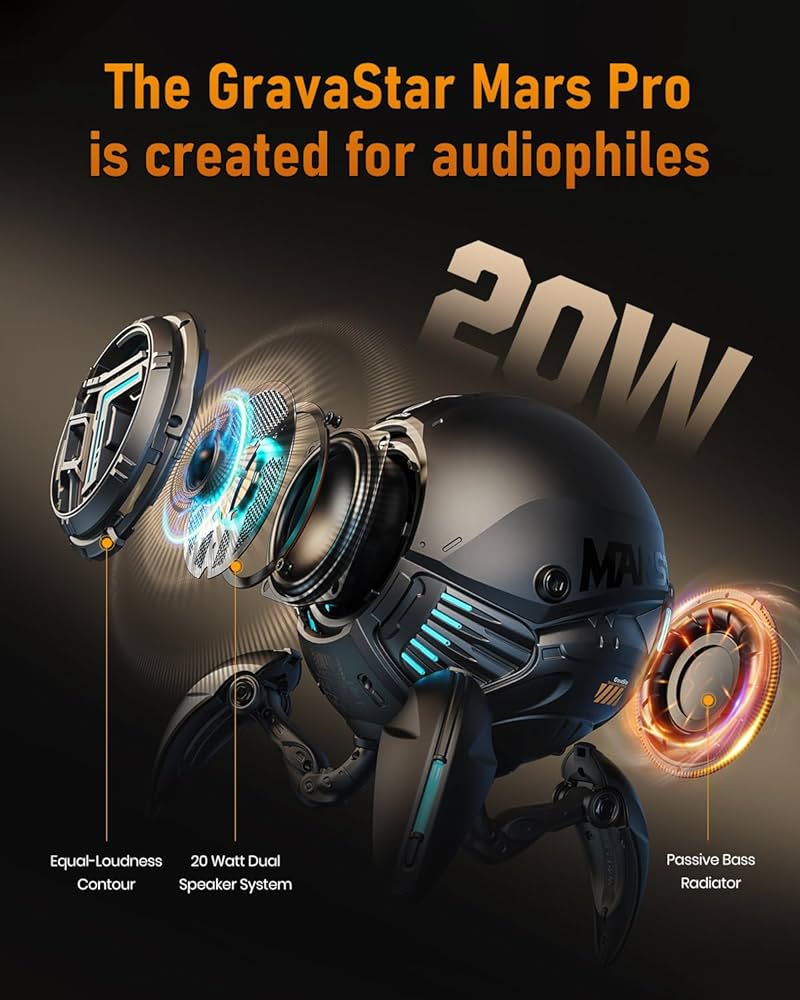 Gravastar Mars Pro Bluetooth Speakers, Bass Boost, 15H Playtime