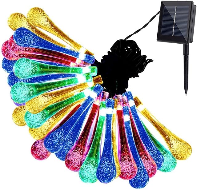 Solar String Lights, GDEALER 20ft 30 LED Water Drop Solar String Fairy Waterproof Lights Christmas Lights Solar Powered String lights for Garden, Patio, Yard, Home, Christmas Tree, Parties-RGB (1 Pack)