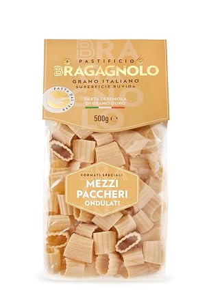 Pastificio Bragagnolo, Mezzi Paccheri Ondulati 887 Bronze-Drawn, 100% Italian Pasta, Made with Durum Wheat Semolina Flour, Non GMO 1 LB. BAG - Consistently al Dente.