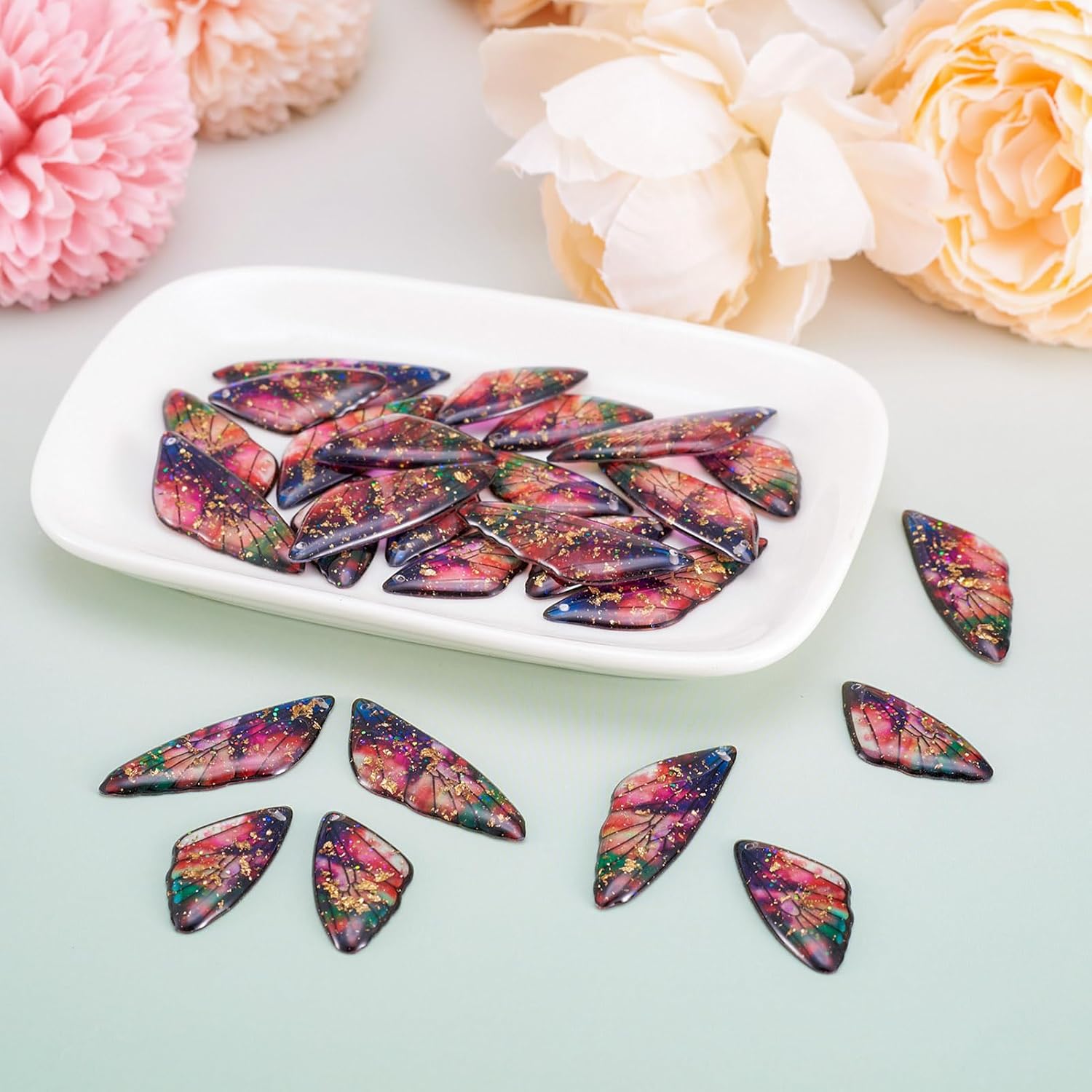 Colorful Butterfly Wing Charms Fairy Wing Pendants Cute Insect Dragonfly Wing Dangle Charms Butterfly Wing Earring Making Sets for DIY Women Girl Earring Necklace Jewelry Making