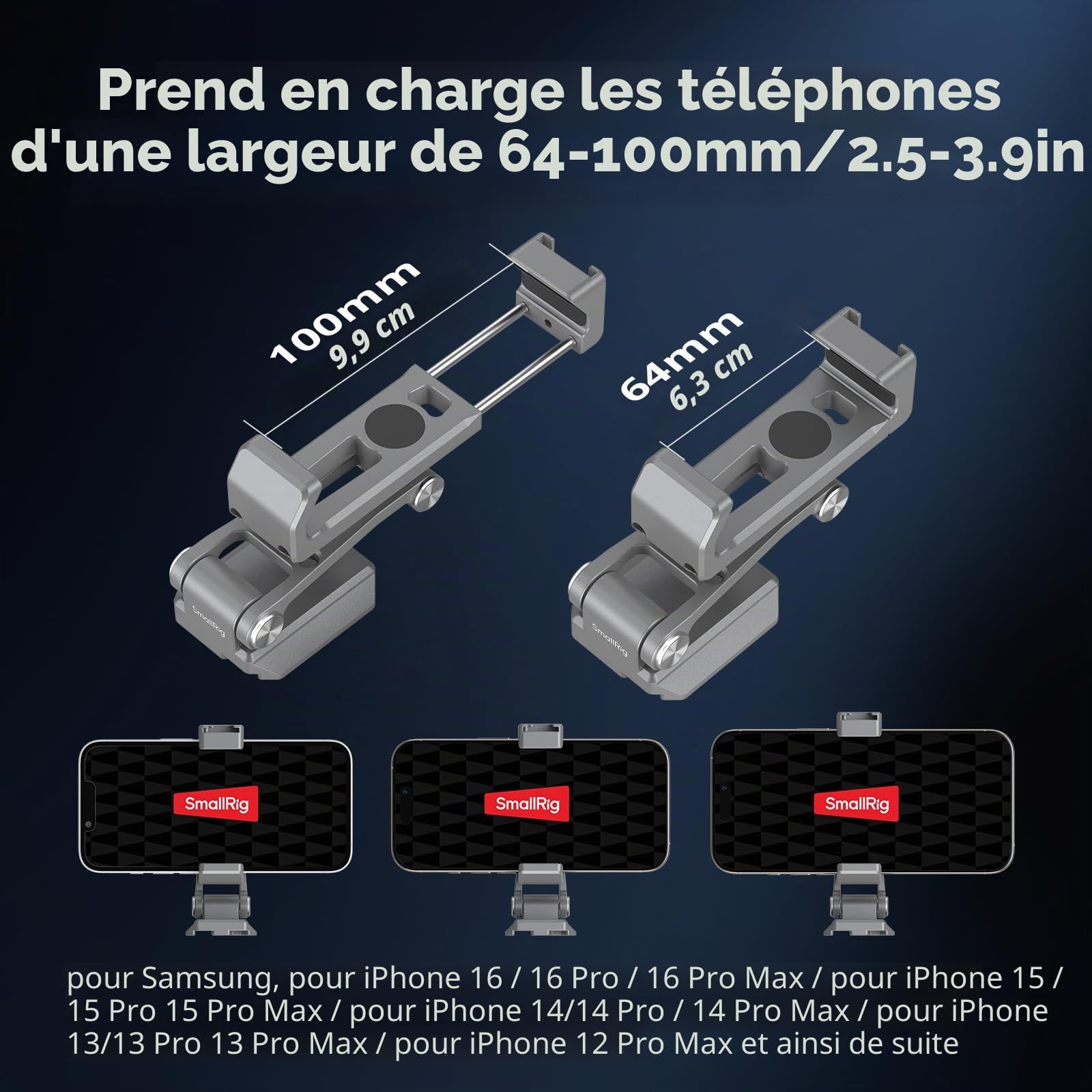 SMALLRIG Support de Téléphone Métallique avec Embase pour Arca-Swiss, Compatible pour DJI RS 4 Mini et RS 3 Mini, Adaptateur de Support Téléphonique, Support de Trépied pour iPhone 16/15 - 5338