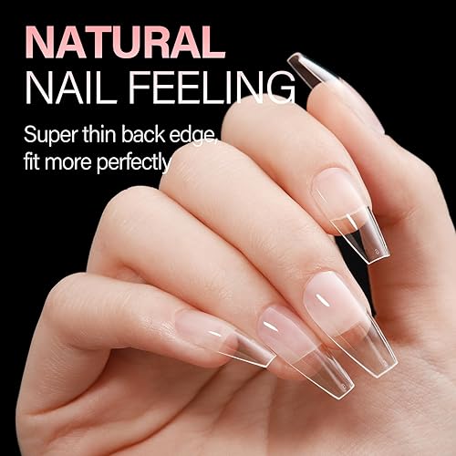 Vista 52 de AILLSA Puntas de uñas medianas de almendra, uñas acrílicas medio mate, gel transparente, cobertura completa, preliminadas, uñas postizas