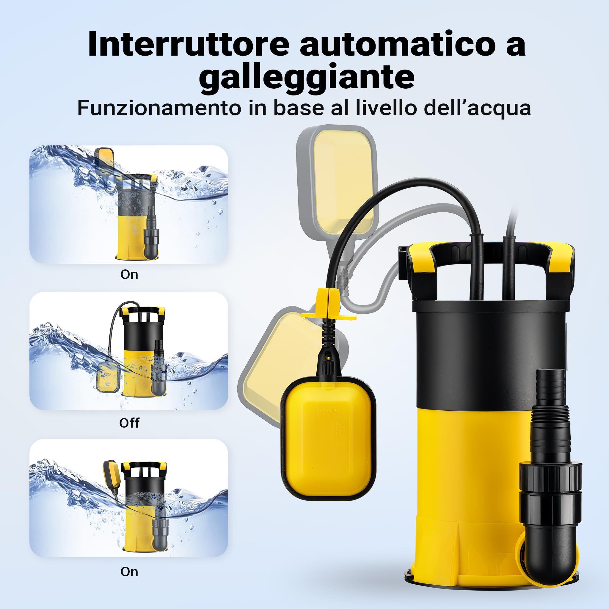 Wiltec Pompa sommersa, 900W 17000 l/h, profondità max 7 m, Elettropompa a immersione per pozzi e cisterne