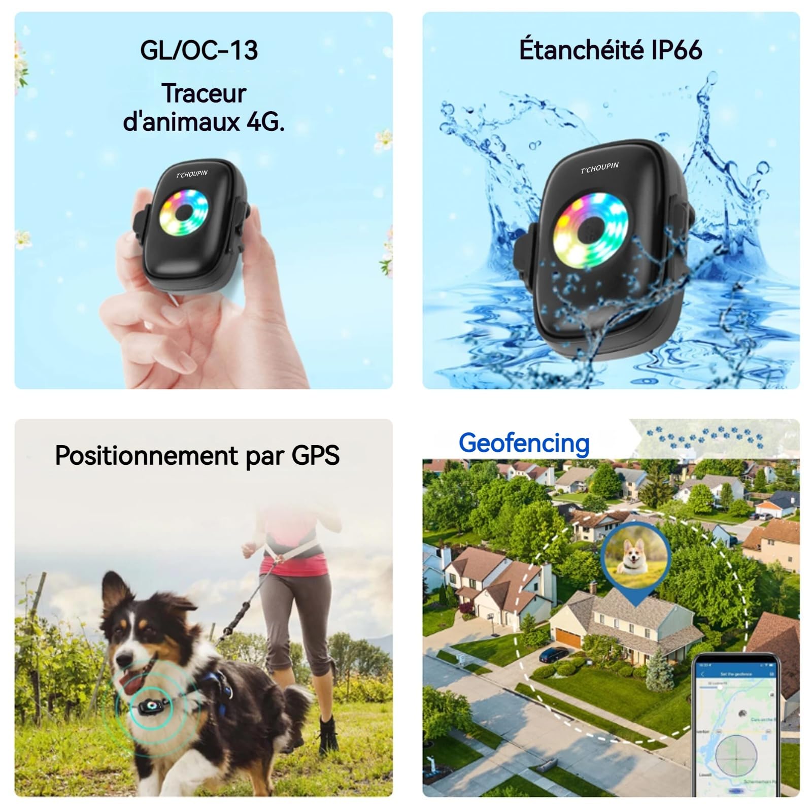Sangle de Collier GPS 4G lumière LED BDS traqueur de positionnement GPS pour localisateur d'animaux pour Chats et Chiens