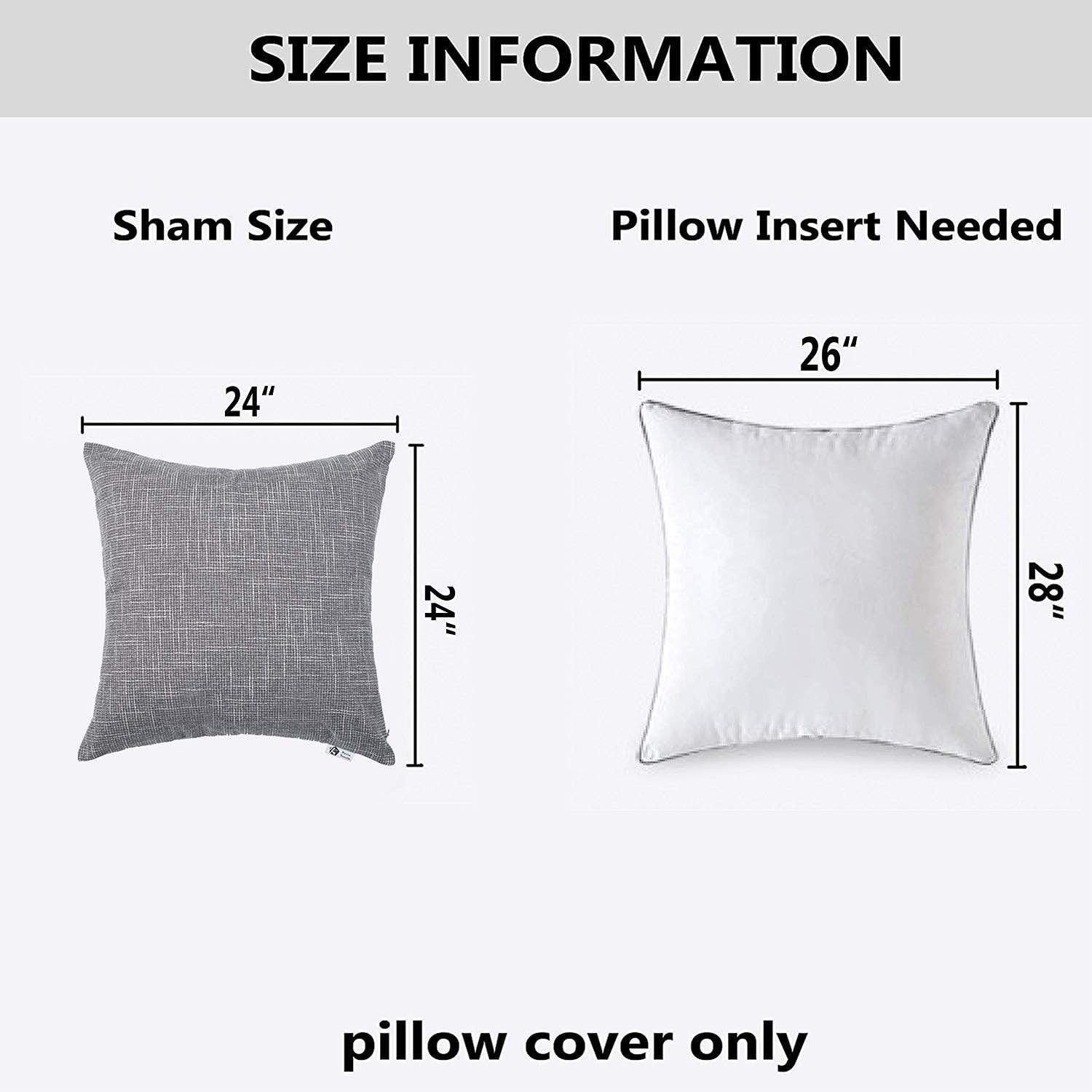 Kevin Textile 2 Pack Decorative Linen Throw Pillow Covers, Outdoor Pillows Cover Large Cushion Case for Couch/Chair, 24 x 24 inches, 61cm, Grey : Home & Kitchen